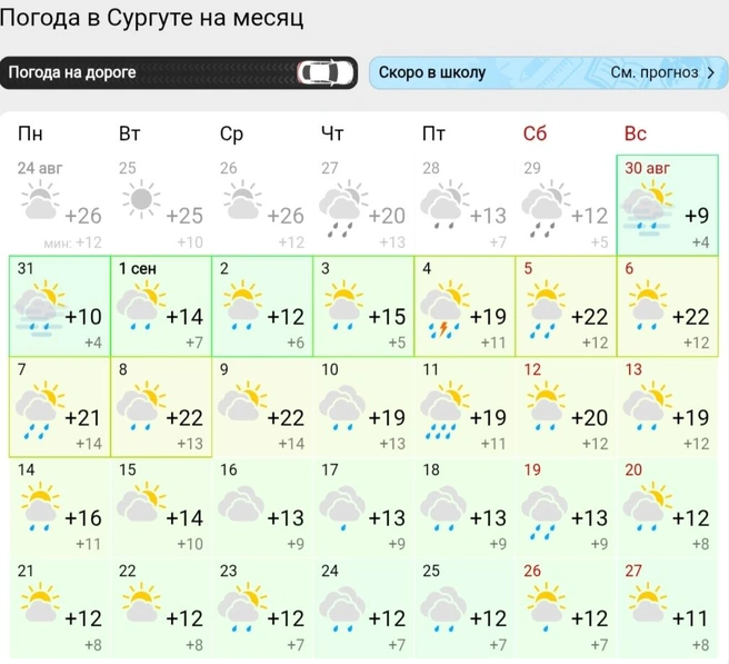 Погода в Сургуте  | Источник: Gismeteo 