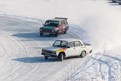 Drifters Execute Sharp Turns on Kotlovan in Winter Competition