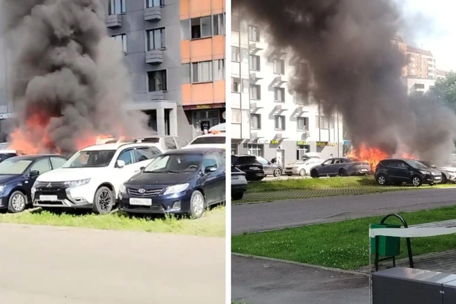 На парковке на севере Москвы сгорели восемь автомобилей: видео | Источник: соцсети