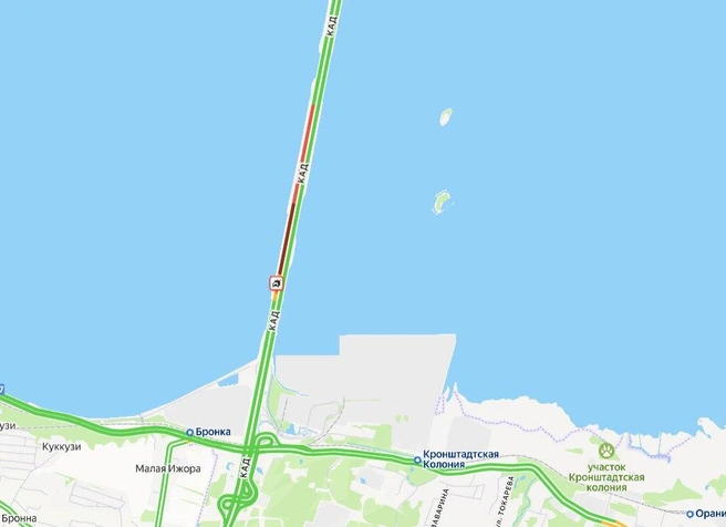 Авария с грузовиком собирает пробку на КАД у Бронки. Есть пострадавший | Источник: «Яндекс.Карты»