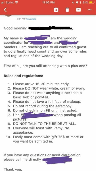 Список требований жениха и невесты к гостям возмутил Интернет