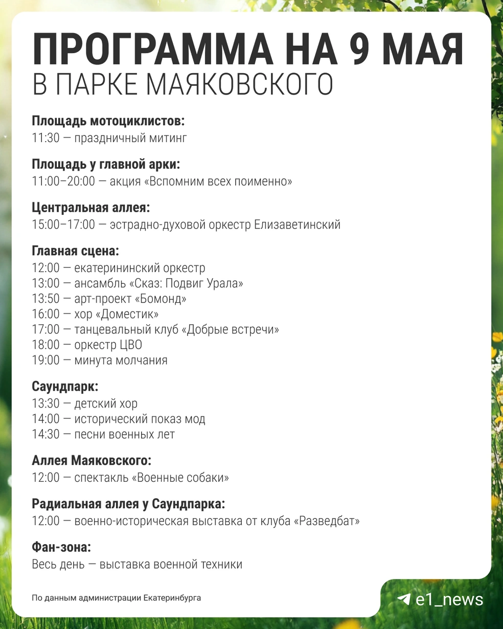 В главном парке города будет отдельная программа | Источник: Филипп Сапегин / E1.RU