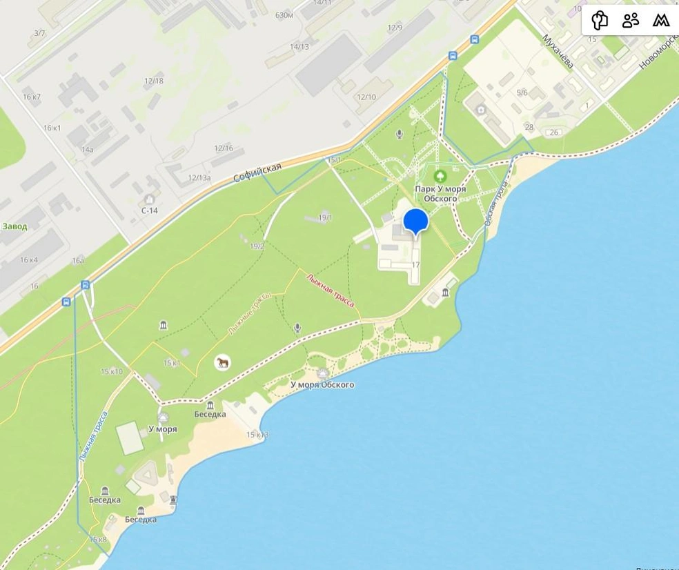 Парк у «Моря Обского» входит в тройку самых больших в городе, плюсом к Дендропарку (166,6 га) и Заельцовскому (140 га) | Источник: 2gis.ru