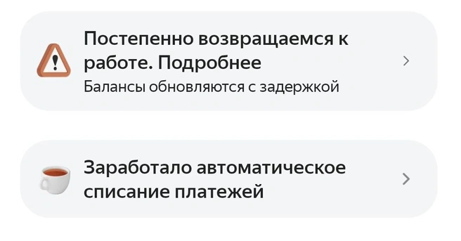 Такие уведомления видят пользователи приложения | Источник: «Яндекс Пэй»