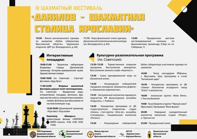 Программа шахматного фестиваля в Данилове | Источник: Мэрия города Данилов Ярославской области / Vk.com
