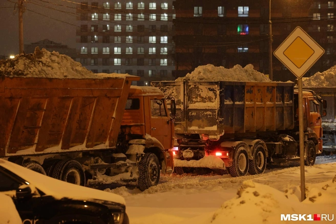 Техника горами вывозила снег | Источник: Дмитрий Толстошеев / MSK1.RU