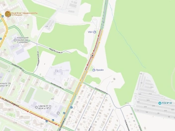 На полосе в сторону центра образовался затор | Источник: yandex.ru/maps