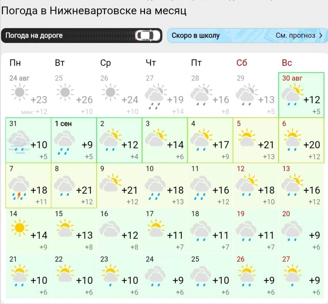 Погода в Нижневартовске  | Источник: Gismeteo 
