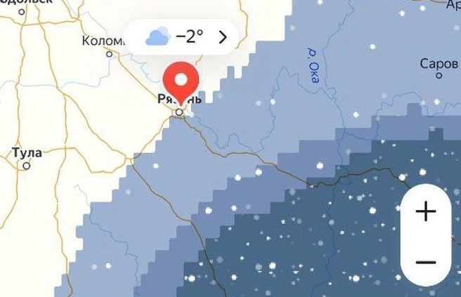 На Рязань надвигается снежный фронт | Источник: «Яндекс. Погода»