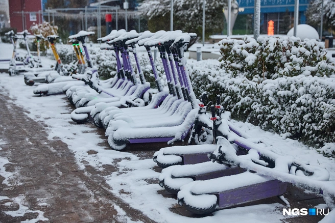 Самокаты замело снегом | Источник: Александр Ощепков / NGS.RU