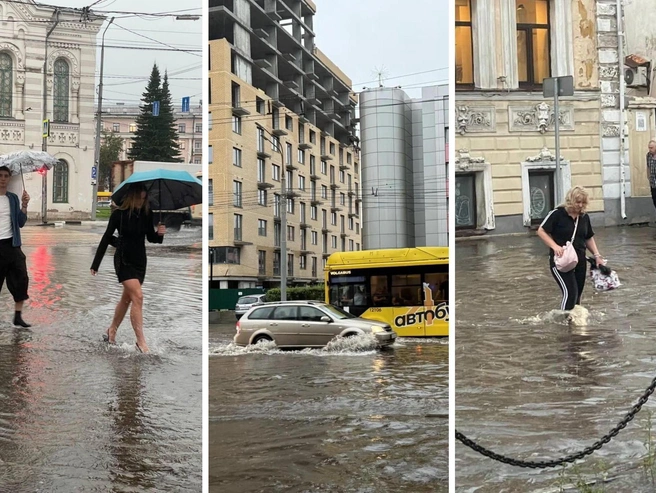 Ярославль оказался под водой после мощного ливня | Источник: Елена Вахрушева / Городские медиа, Анна Ёлкина / 76.RU