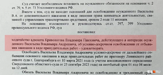 Потерпевшие были против освобождения Васильева, но суд решил иначе | Источник: читатель E1.RU