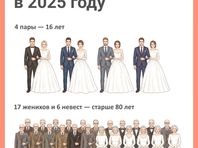 На инфографике отображены данные о четырёх браках, где оба супруга являлись несовершеннолетними. | Источник: Юрий Орлов / Городские порталы