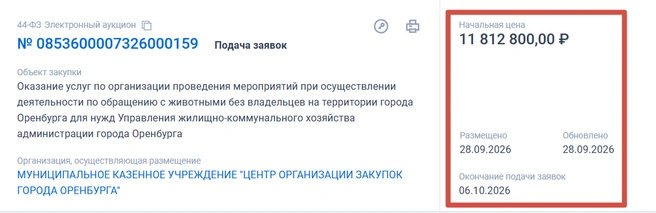 Тендер № 13 | Источник: «Госзакупки»