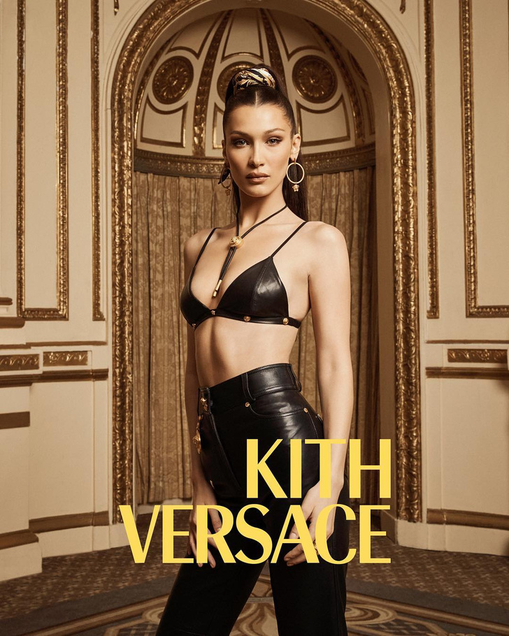Золото и бархат: Белла Хадид в кампании Versace x Kith