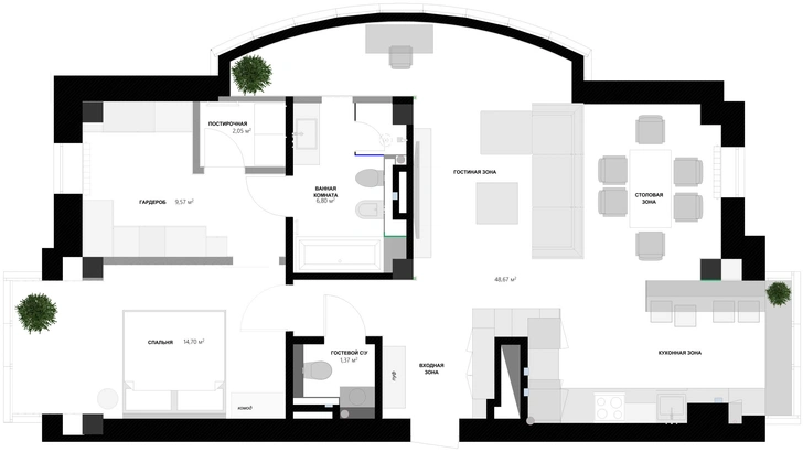 Современная квартира в Калининграде 88 м²