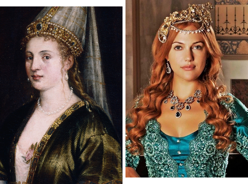 Портрет Роксоланы (Хюррем Хасеки-султан) и кадр из сериала «Великолепный век» | marieclaire.ru
