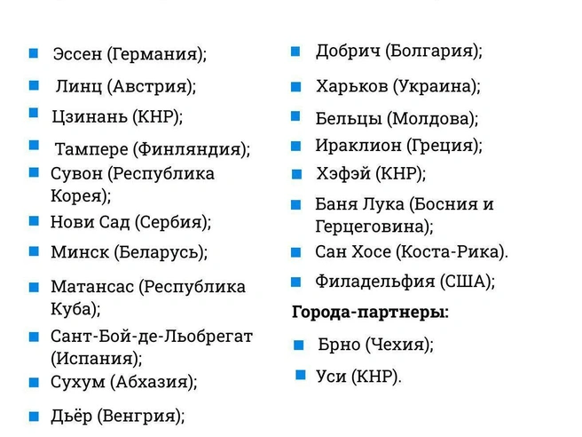 Список городов-побратимов до 2022 года | Источник: Городские порталы