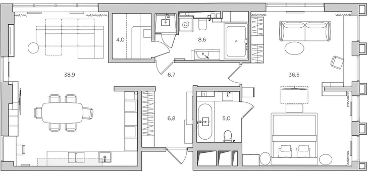 Светлая квартира 108 м² с латунными акцентами в Москве