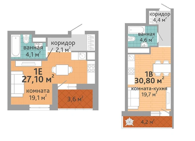 Студии просторные — можно выгодно зонировать пространство. В каждой есть полноценная ванная комната более 4 кв. м | Источник: «НКС-Девелопмент»