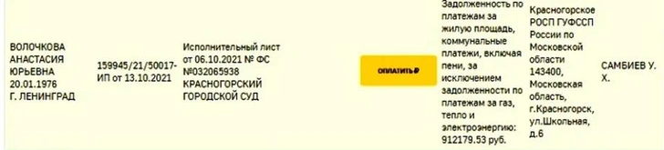 Анастасия Волочкова задолжала почти миллион рублей за коммуналку