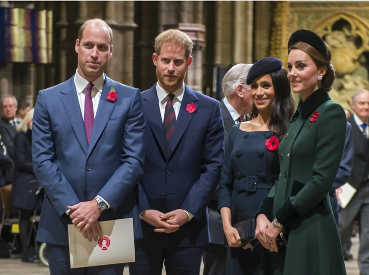 Принц Уильям, принц Гарри, Меган Маркл и Кейт Миддлтон, 2018 год