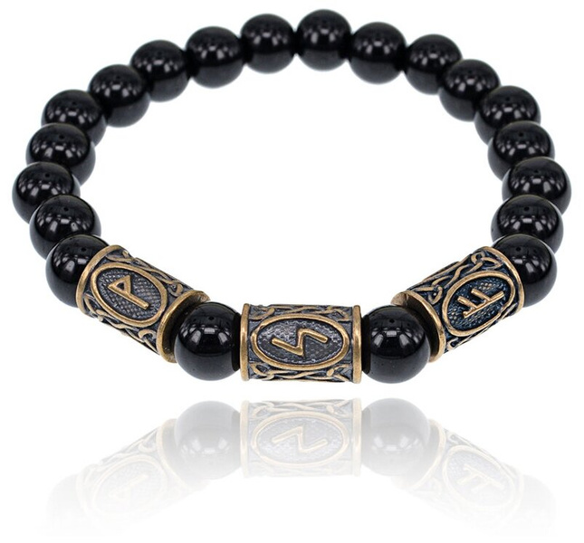 Рунический браслет «Богатство на всех уровнях бытия», черный агат