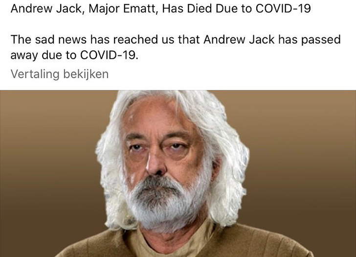 Актер из «Звездных войн» умер от коронавируса