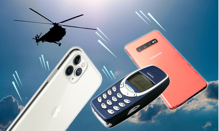 Samsung S10, iPhone 11 и Nokia 3210 сбросили с вертолета (видео)