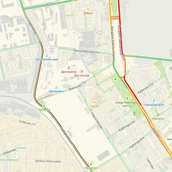 Некоторые участки горят бордовым | Источник: 2gis.ru