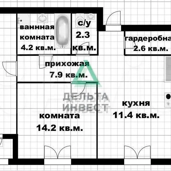 Видим лоджию и отдельную от санузла ванную комнату | Источник: сайт объявлений