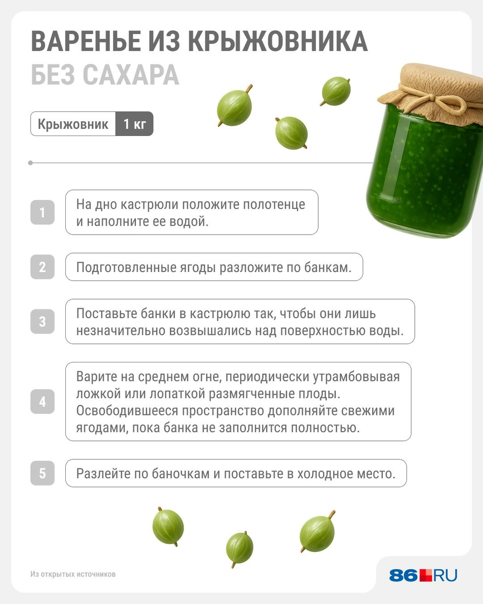 Рецепт варенья из крыжовника без сахара | Источник: Юрий Скулыбердин / Городские медиа