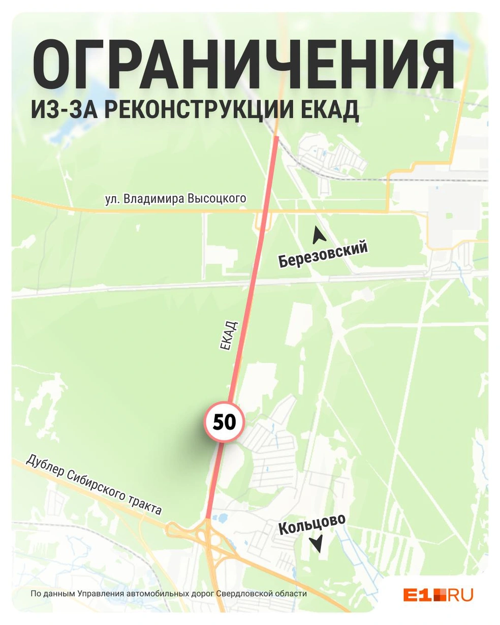 На этом участке ЕКАД снизили скорость и запретили обгоны | Источник: Филипп Сапегин / E1.RU