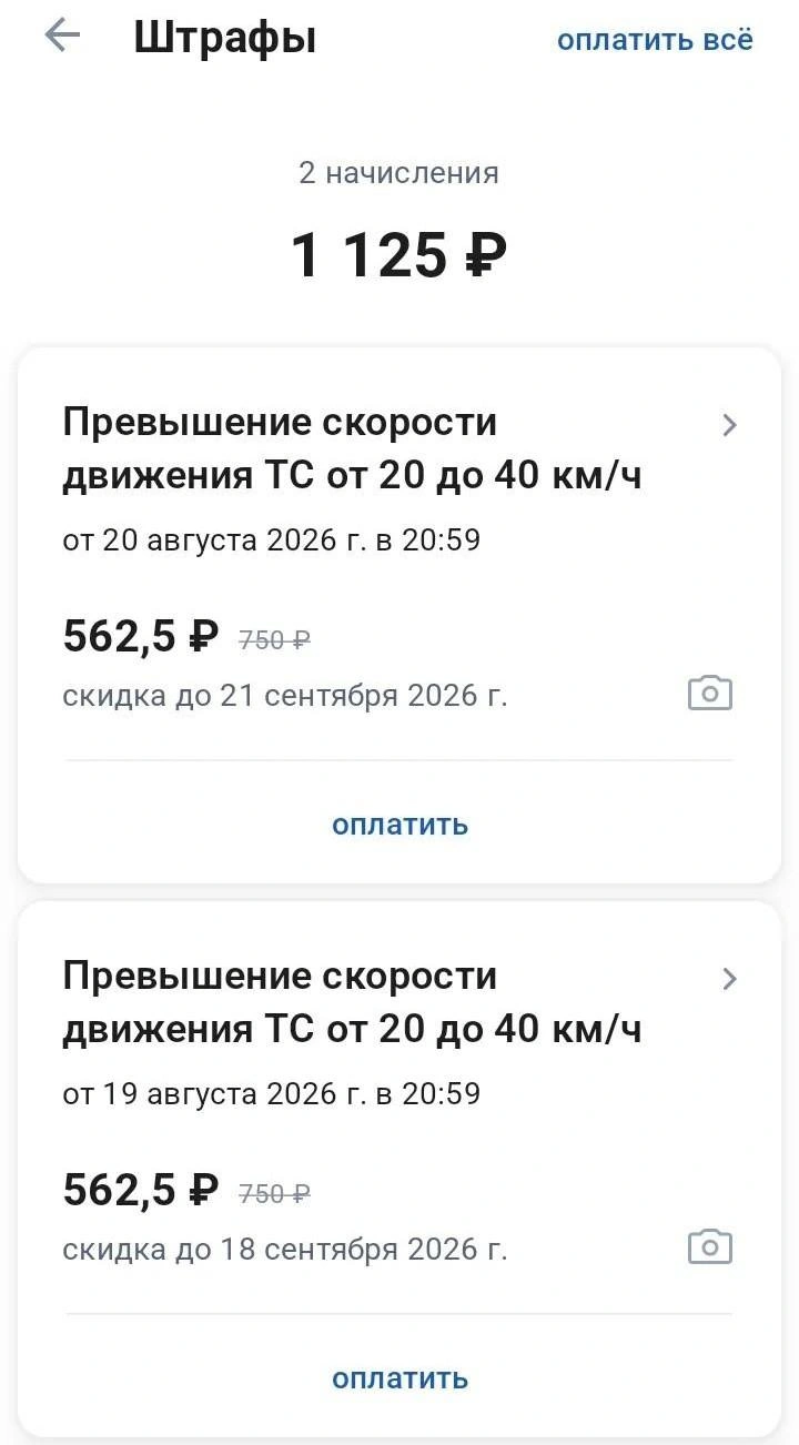 В Госуслуги пришло два штрафа (постановления по ним оказались одинаковыми, как две капли воды) | Источник: читатель E1.RU