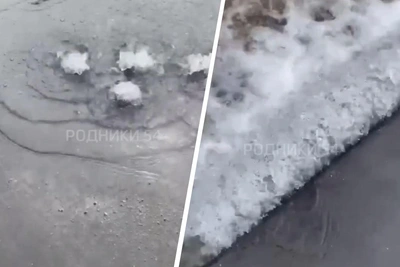 Фонтан воды прорвал асфальт в Новосибирске
