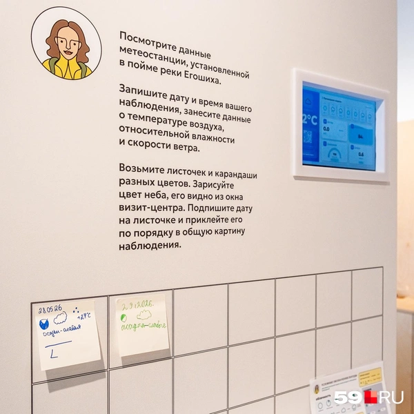 Интерактив для детей: можно понаблюдать за работой метеостанции и зафиксировать свои наблюдения | Источник: Василина Любимова / 59.RU