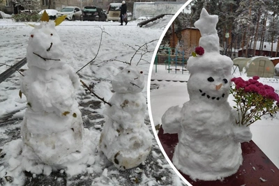 Новосибирцы массово лепят снеговиков в снежное воскресенье