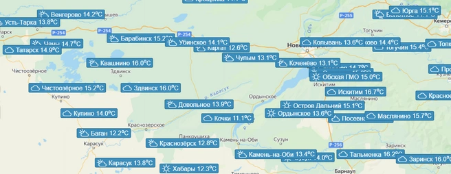Ночью было прохладно  | Источник: meteo-nso.ru/maps