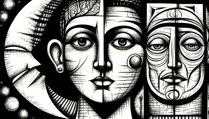 Стилизация под черно-белый графический кубизм | Источник: Шедеврум