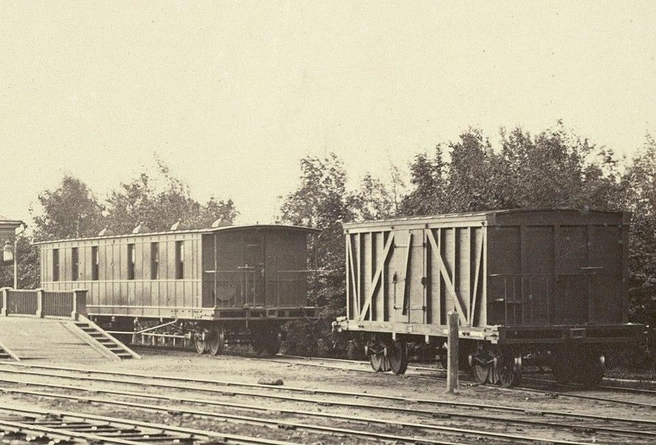 Железнодорожные вагоны Николаевской железной дороги, 1863–1864 гг. | Источник: Иосиф Казимирович Гоферт / Библиотека Южного Методистского университета