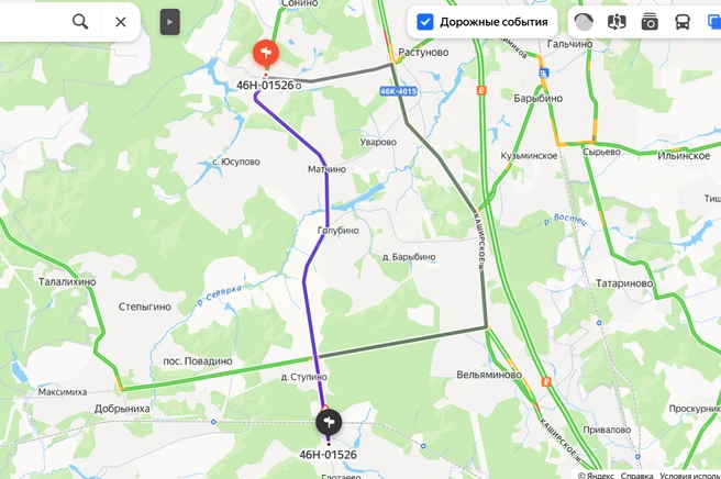 В 2026-м капремонт пройдет на участке дороги Шебанцево&nbsp;— Голубино&nbsp;— Глотаево | Источник: «Яндекс Карты»