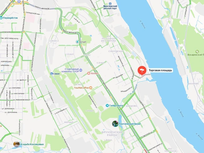 Торговая площадь находится на берегу Волги во Фрунзенском районе | Источник: Яндекс. Карты