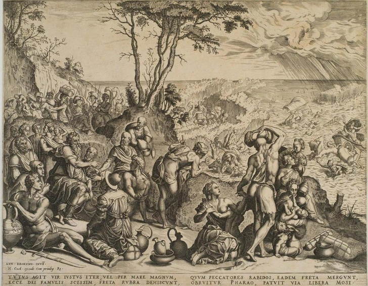 Переход израильтян через Красное море. Неизвестный гравер. С фрески Аньоло Бронзино. Между 1545 и 1568 | Источник: ГМИИ им. А.&nbsp;С.&nbsp;Пушкина