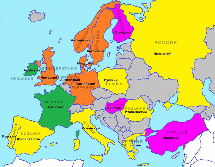 Карта: с каким другим языком чаще всего путают европейские языки