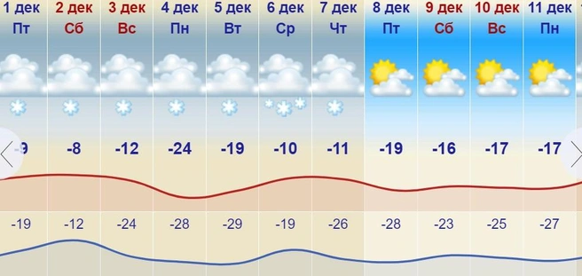 Сервис прогнозирует снегопад на протяжении недели | Источник: meteonova.ru