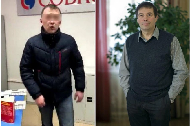 Виктор Скутин (справа) утверждает, что охранник банка (слева) избил его | 59.ru