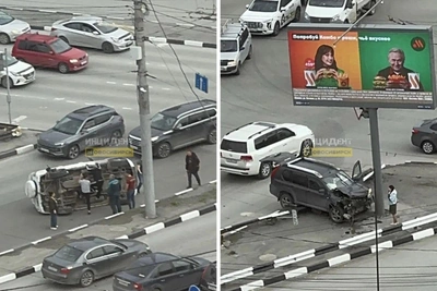 В Новосибирске УАЗ завалился на бок после ДТП