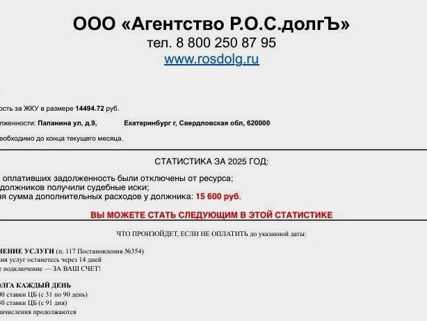 Коллекторы присылали вот такие письма-страшилки | Источник: читатель E1.RU