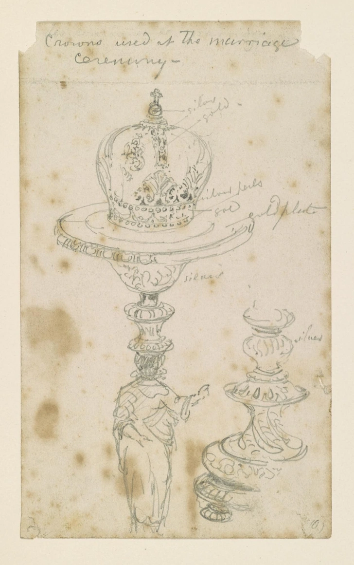 Николя Шевалье. «Эскиз короны». 1874. Бумага, карандаш. 14,6 x 8,7. Королевская коллекция, Лондон | Источник: архив пресс-служб