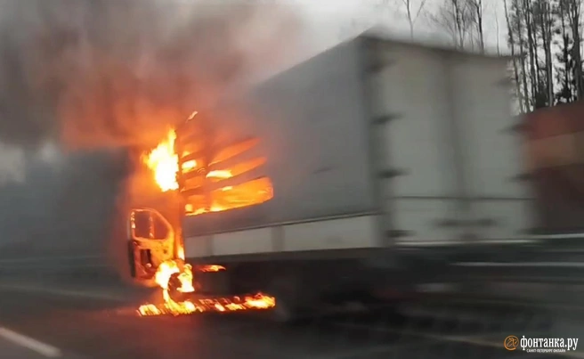 Грузовик загорелся на трассе М-11 под Петербургом | Источник: читатель «Фонтанки»